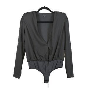 NWT NBD SAMPLE Women's Bodysuit Long Sheer Sleeve V-Neck Black Size S